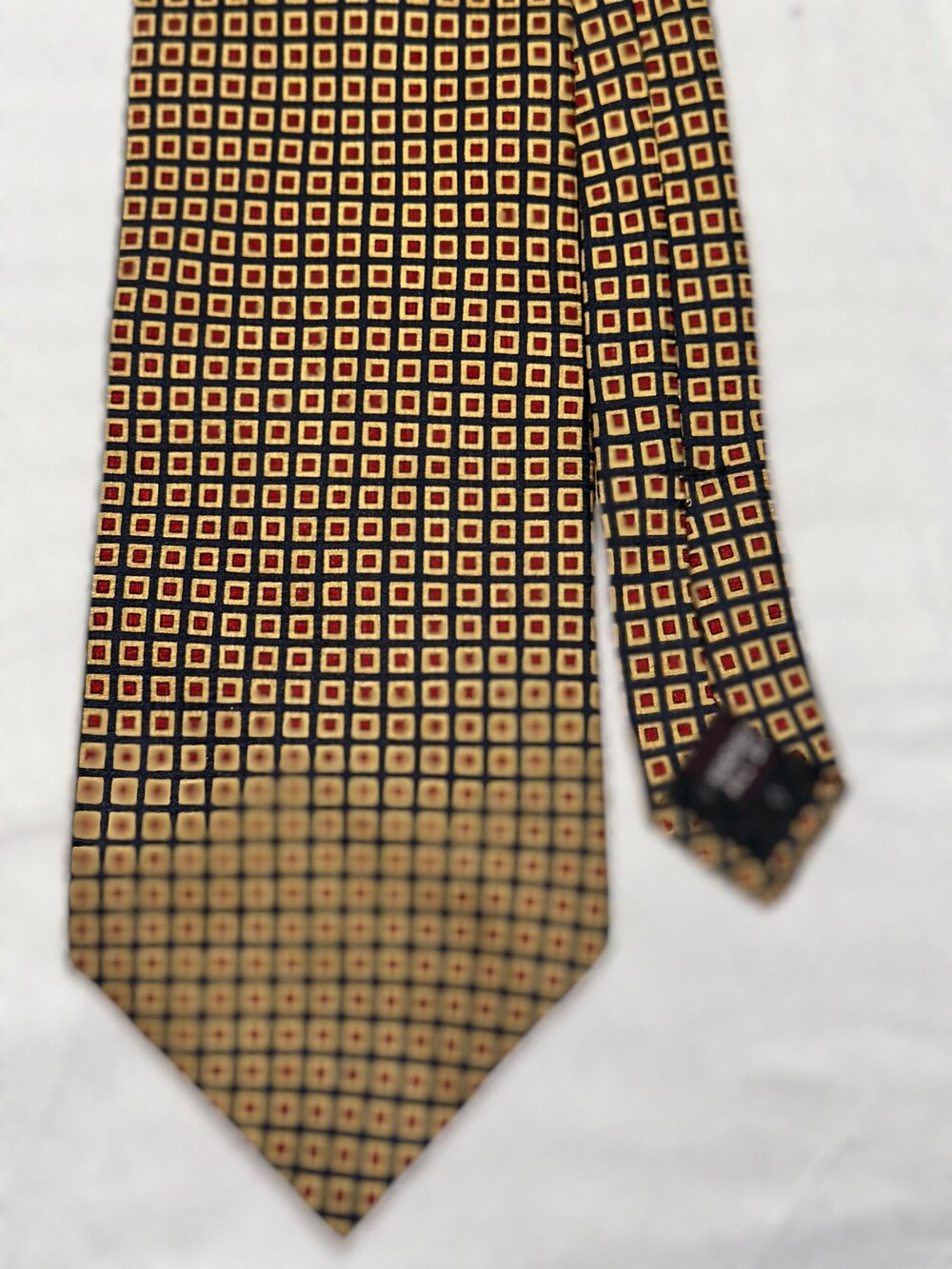 Cromley & Finch Handmade Silk Tie Geometric Pattern Navy Red Gold